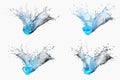 Set of four splashes of blue water on white background
