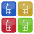 Set of four square icons - old mobile phone Royalty Free Stock Photo