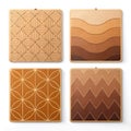 Abstract Geometric Brown Texture Patterns Set of Four Square Wall Art Designs Royalty Free Stock Photo