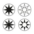 Set four star icon. Compass eight point. Celestial symbol Vector shape. Sunburst light element. Royalty Free Stock Photo
