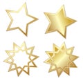 Set of four Stars Sparkling Shining Golden, stock vector illustration