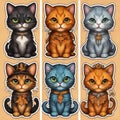 A set of four stickers with cats on them, cat theme banner.