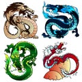 Set four strong Asian colorfull dragon Royalty Free Stock Photo