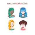 Set of four stylish women icons