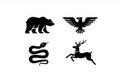 Set of four stylized animal silhouettes featuring a bear eagle snake and deer Royalty Free Stock Photo