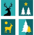 Abstract Christmas Icon Set: Reindeer Silhouette and Pine Trees Royalty Free Stock Photo