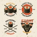 Sushi colored vector emblems Royalty Free Stock Photo