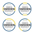 Set of four Swedish icons, English title Made in Sweden, premium quality stickers and symbols Royalty Free Stock Photo