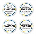 Set of four Swedish labels. Made in Sweden In Swedish Tillverkad i Sverige. Premium quality stickers Royalty Free Stock Photo