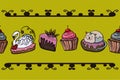 Set Cake decorated endless pattern. Baking collection. Sweets Cakes Dessert. Pastry shop. - Vector. Vector illustration