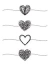 Set of four tangled grungy heart scribbles Royalty Free Stock Photo