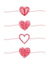 Set of four tangled grungy heart scribbles Royalty Free Stock Photo