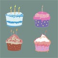 Set of four tasty cup cakes in soft colors