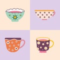 set of four tea and coffee cups Royalty Free Stock Photo