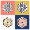 Set of four templates with traditional arabic islam geometric art. Arabesque pattern Royalty Free Stock Photo