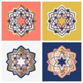 Set of four templates with traditional arabic islam geometric art. Arabesque pattern Royalty Free Stock Photo