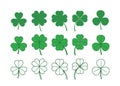 Set of four and three leaf clovers. Clover leaves collection. Royalty Free Stock Photo