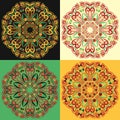 Set of four traditional Russian circular mandala patterns khokhloma. Royalty Free Stock Photo