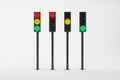 set of four traffic lights with signals of different colors isolated on white background Royalty Free Stock Photo