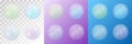 Set of four transparent matte soap bubbles isolated on a checker