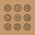 Set of four tree rings icons. Concept of saw cut tree trunk. Tree rings vector