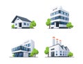 Set of Four Types Buildings Illustration with Trees