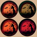 Set of four variations halloween horror landscapes with scary tree Royalty Free Stock Photo