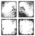 Set of four vector black floral frames in grunge style Royalty Free Stock Photo