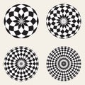 Set of Four Vector Black White Spirograph Circle Geometric Design Elements