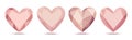 A set of four vector diamonds, heart-shaped stones in a soft pink hue, created using geometric facets Royalty Free Stock Photo