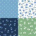 Set of floral patterns with bluebell flowers. Vector illustration. Royalty Free Stock Photo