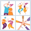 Set of vector friendship motivation images with happy people.