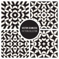 Set of Four Vector Seamless Black And White Ethnic Geometric Ornamental Star Pattern