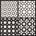 Set of Four Vector Seamless Black and White Islamic Stars Tessellation Geometric Pattern
