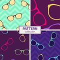 Set of four vector seamless colorful glasses patterns. Abstract geometric trendy color backgrounds Royalty Free Stock Photo