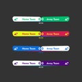 Set of four vector sports banners in different colors bottom game information banners on black background Royalty Free Stock Photo