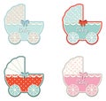 Set of four vintage strollers, illustration