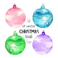 Set of four watercolor Christmas ball toys Royalty Free Stock Photo