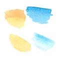 Set of Four Watercolor Blue and Yellow Stains
