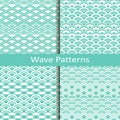 Set of four wave blue patterns