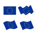 Set of four wavy European union flag flags