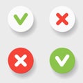 A set of four web buttons - green check mark and red cross in two variants. Vector flat illustration Royalty Free Stock Photo