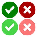 A set of four web buttons, green check mark and red cross in two variants Royalty Free Stock Photo