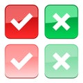 A set of four web buttons, green check mark and red cross in two variants Royalty Free Stock Photo