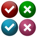 A set of four web buttons, green check mark and red cross in two variants Royalty Free Stock Photo