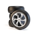 Set of four wheels. Automobile tires and rims