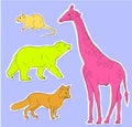 Set of Four Wild Animals Stickers Vector Royalty Free Stock Photo