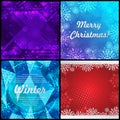 Set of four winter backgrounds. Winter frame with snowflakes. Christmas Greeting Card. New Year background with space Royalty Free Stock Photo