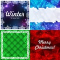 Set of four winter backgrounds. Winter frame with snowflakes. Christmas Greeting Card. New Year background with space for your. Royalty Free Stock Photo