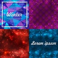 Set of four winter backgrounds. Winter frame with snowflakes. Christmas Greeting Card. New Year background with space for your. Royalty Free Stock Photo